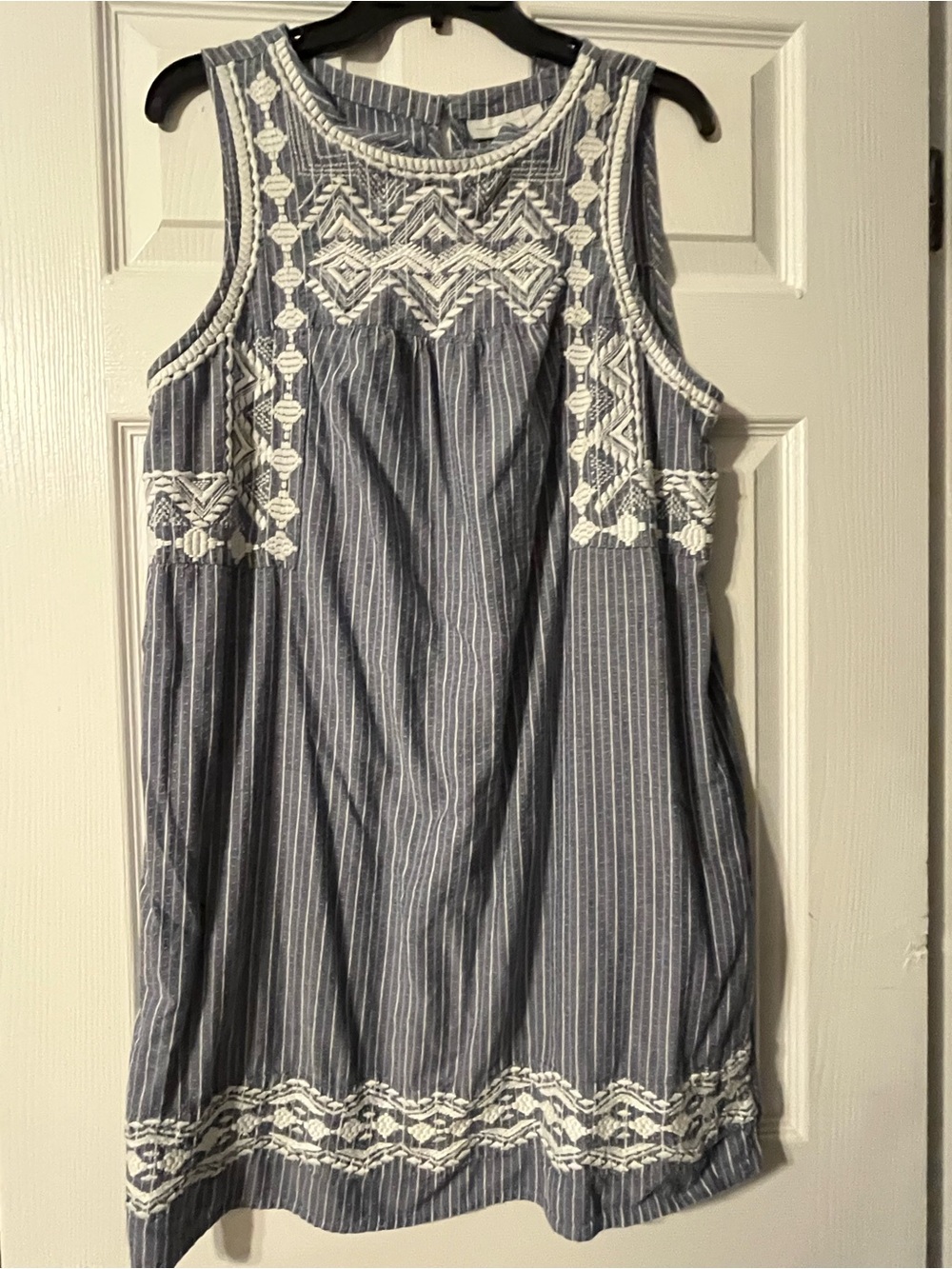 New York & Company Blue and White Embroidered Sleeveless dress